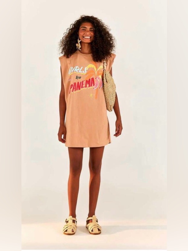 Farm Rio Peach Graphic Mini Dress With Pink & Yellow Print